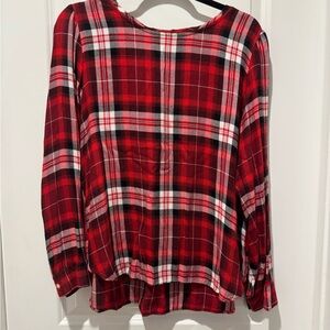 LOFT Red and Black Plaid Blouse